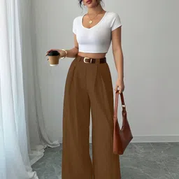 AAHWAN Women Relaxed Loose Fit High-Rise Trousers-picture-30