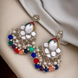 Zeviel Contemporary Gold-Plated Artificial Stones and Beads Teardrop Shaped Drop Earrings image 4