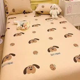 JC HOME Beige & Brown Ethnic Motifs 200 TC Single Bedsheet with 1 Pillow Covers image 2