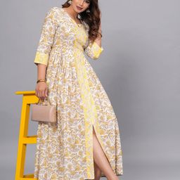 Moda Rapido Floral Printed Notch Neck Pure Cotton A-Line Ethnic Dresses-picture-20