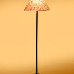 Devansh White & Pink Printed Drum Shade Wooden FloorLamp image 5