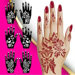 VOORKOMS Set Of 3 Mehndi Design Stencil Sticker-picture-32