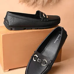 LOUIS STITCH Women's Black Premium Solid Slip-On Casual Loafers-picture-17