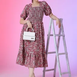 Raiyani Enterprise Women Floral Printed Puff Sleeve Fit & Flare Midi Dress-picture-30