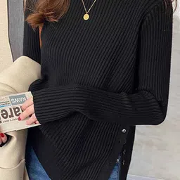 StyleCast x Revolte Women Ribbed Round Neck Button Details Pullover Sweaters-picture-20