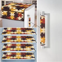 E-Retailer 6Pc Yellow & Black Printed Waterproof 3-Layered Refrigerator Covers With Pocket-picture-30