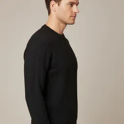 ain6 Men Self Design Round Neck Black Sweater image 3