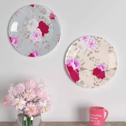 homscape Set of 2 Decorative Wall Plates With Rose Flower image 1