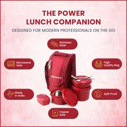 oliveware Executive Micro Safe Lunch Box | Microwave Safe | Steel Cutlery | Insulated Bag 3 Containers Lunch Box image 3