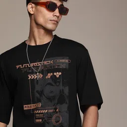 The Roadster Lifestyle Co. Oversized Fit Printed Drop-Shoulder Sleeves Pure Cotton T-shirt-picture-25
