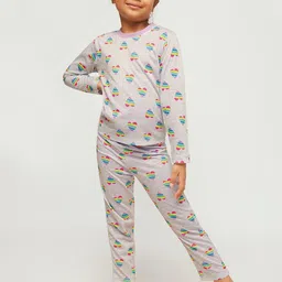 frangipani Girls Grey & Red Printed Night suit-image-9