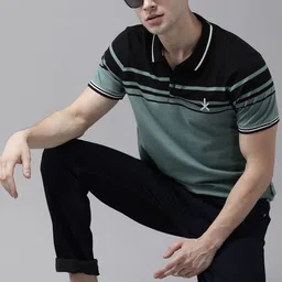 The Roadster Lifestyle Co Men Green Colourblocked Polo Collar T-shirt-picture-20