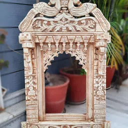 apka mart White Textured Wooden Jharokha Wall Decor-picture-32