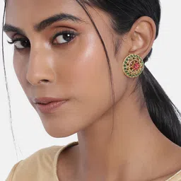 I Jewels Maroon & Green Circular Studs Earrings-picture-22