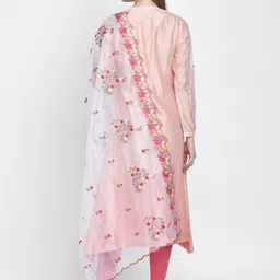 Dupatta Bazaar White & Pink Organza Embroidered Dupatta image 5