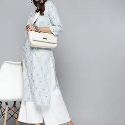 HERE&NOW Women Blue & White Ethnic Motifs Printed Kurta-picture-14