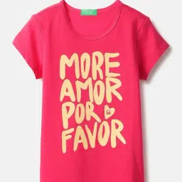 United Colors of Benetton Girls Fucshia Cotton Graphic T-Shirt-image-43