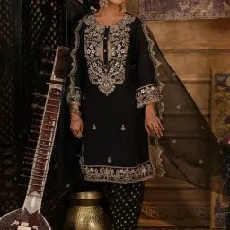 Scakhi Black Chanderi Silk Dori Gota Embroidered Kurta with Salwar and Dupatta image 5
