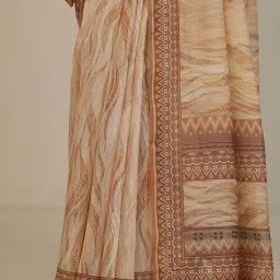 Libas Orange Printed Saree With Unstitched Blouse image 5