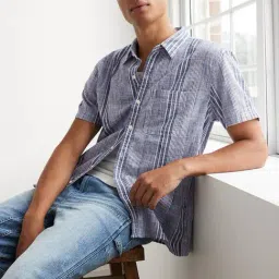 American Eagle Outfitters Blue Cotton Regular Fit Striped Shirt-picture-38
