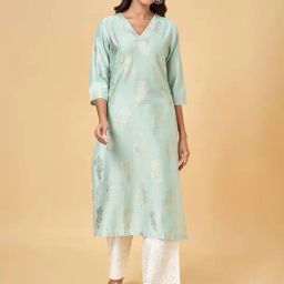 Rangmanch by Pantaloons Pale Green Floral Print Straight Kurta-picture-33