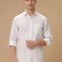 Linen Club White Linen Contemporary Fit Checks Shirt-image-0
