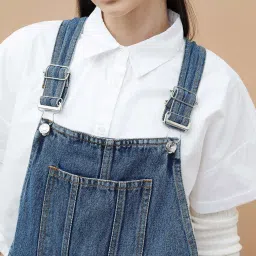 Ginger by Lifestyle Blue Cotton Plain Jumpsuit image 5