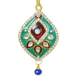 missmister Gold Plated CZ studded Green and Red Meenakari Kundan Pear shape chain pendant-picture-45