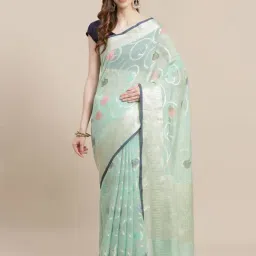 Banarasi Silk Works SeaGreen Woven Saree with Blouse-picture-18