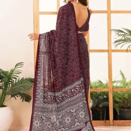 Satrani Maroon Pure Cotton Printed Saree With Unstitched Blouse image 5