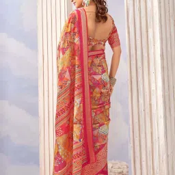 Satrani Multicolored Geometric Print Saree With Unstitched Blouse image 5