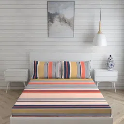 Boutique Living India Orange & Navy Blue 160 TC Cotton Stripe Tease King Bed Sheet with Pillow Cover-image-70