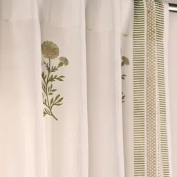Peepul Tree Taupe and Olive Green Sheer Cotton Curtains | 5 ft | Marigold Collection | Pack of 2 image 5