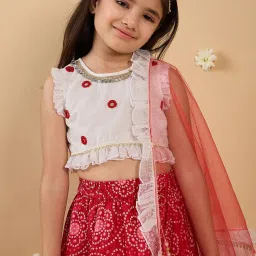 PSPeaches Kids Magenta & White Printed Ready To Wear Lehenga & Blouse With Dupatta image 5