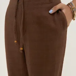 Bombay Paisley by Westside Brown High-Rise Cotton Blend Pants image 4
