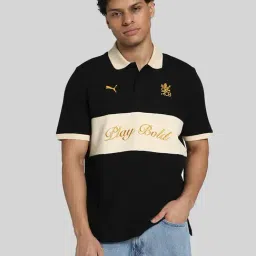 Puma Black Cotton Regular Fit Colour Block Polo T-Shirt-image-16