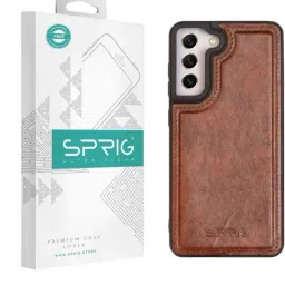 Sprig Glossy Leather Back Cover for Samsung Galaxy S22 5G (Brown)-image-29