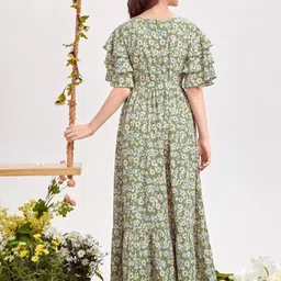 YK Floral Print Flutter Sleeve Fit & Flare Maxi Dress image 2