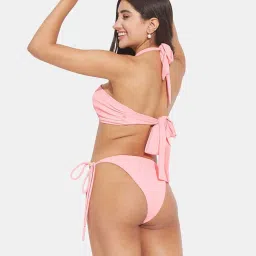 Secrets By ZeroKaata Green & Pink Plain Swimwear Bikini image 5