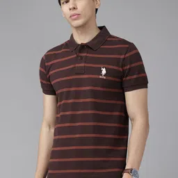 U.S. Polo Assn. Men Striped Polo Collar Pure Cotton Slim Fit T-shirt image 1