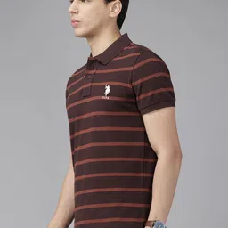 U.S. Polo Assn. Men Striped Polo Collar Pure Cotton Slim Fit T-shirt image 2