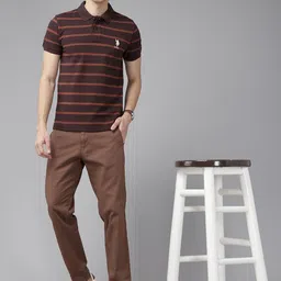 U.S. Polo Assn. Men Striped Polo Collar Pure Cotton Slim Fit T-shirt image 5