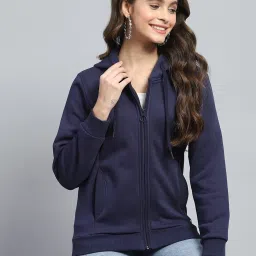 Monte Carlo Blue Cotton Blend Solid Full Sleeve Sweatshirt image 5