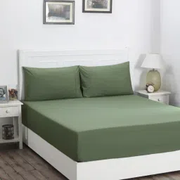Maspar Green Cotton Solid Single Bed Fitted Bedsheet with 1 Pillow Case-image-34