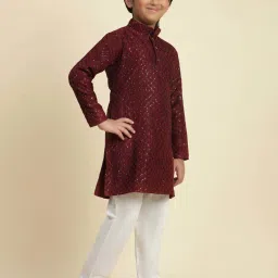 Pro-Ethic Style Developer Boys Maroon Cotton Jacquard Full Sleeves Kurta Sets image 5