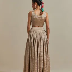 Vinusto Beige Zari Lehenga Set with Color Block Dupatta in Brown and Pink Chanderi With Blouse image 3