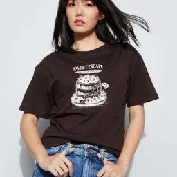 Fame Forever By Lifestyle Brown Cotton Regular Fit Printed T-Shirt-picture-27