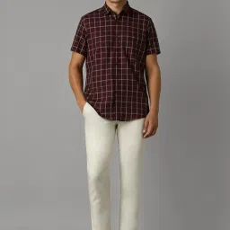 Louis Philippe Maroon Cotton Slim Fit Checks Shirt image 5