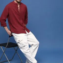 showoffff Showoff Maroon Cotton Slim Fit Texture Shirt image 5