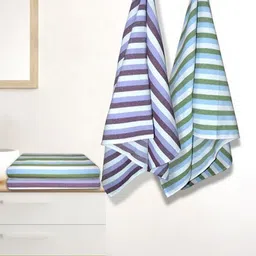 Myntra Elegant Homes White & Blue 4 Striped Cotton 150 GSM Bath Towel-picture-16